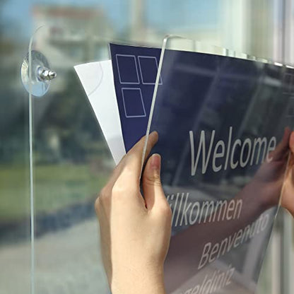 M&T Displays Premium 11x17 Acrylic Window Sign Holder | Double Sided Clear Portrait Display Frame with 4 Suction Cups | Anti-Glare for Storefronts, Doors, Glass - Easy Poster & Menu Change - size: 11x17 Portrait