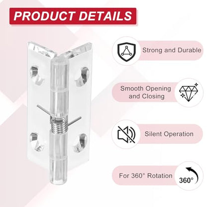uxcell 4Pcs Acrylic Hinges Spring Hinge 45x35mm Transparent Acrylic Shaft