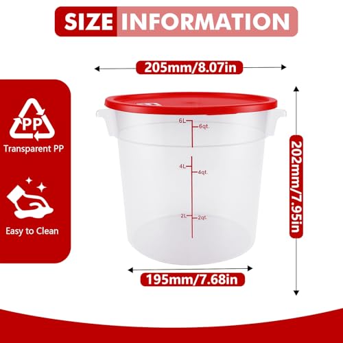 Round Food Storage Containers with Lids, 4 Sets,BPA-Free Plastic Canisters for Kitchen Pantry, Stackable Organization Bulk Dry Food Containers (Red, 6QT-4pack) - size: 6QT-4pack