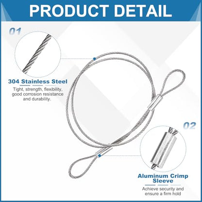 PATIKIL 1.2mmD x 16" L Outdoor Travel Security Cable, 5PCS 304 Stainless Steel Safety Wire Rope Luggage Anti-Theft Cable with Loop Ends for Bike Motorcycle Home Decoration, Silver - size: 0.05 in D x 16 in L
