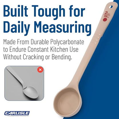 Carlisle FoodService Products 2 Ounce Portion Control Spoon – Long Handle – Flat Bottom Server for Sauces & Toppings, Color Coded Measuring Utensil, Beige