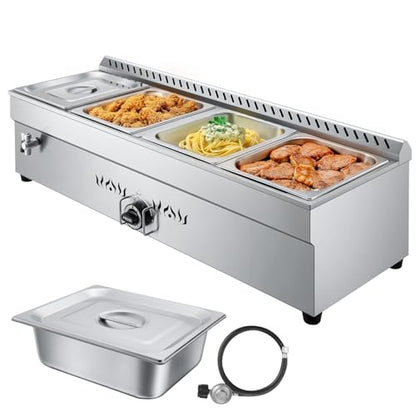 VEVOR 4-Pan Commercial Propane Steam Table, LP Gas Outdoor Soup Warmer with Drain Valve, Stainless Steel Propane Food Warmer with Adjustable Temperature, for Restaurant Party Outdoor Camping - size: 4×1/2 Pan;48QT