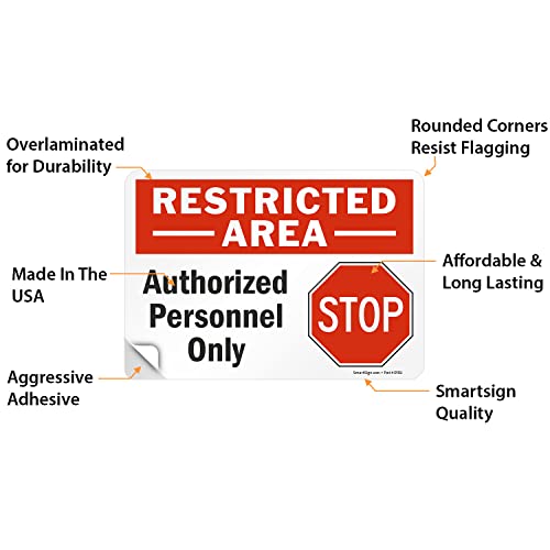 SmartSign (2-Pack) Restricted Area Authorized Personnel Only Stop Sign | 7" x 10" Laminated Vinyl Label Sticker with Heavy-Duty Adhesive, Made in USA - size: 7" x 10" - Pack of 2
