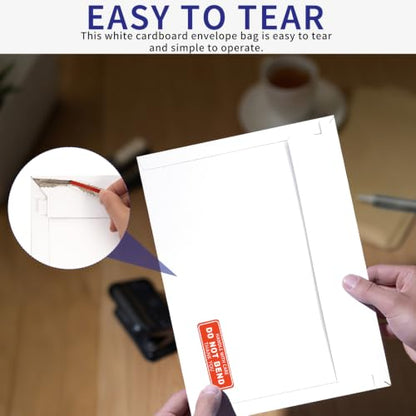 Cheardia 120 Pack Photo Document Mailers with Self Adhesive Seal, 13 x 9.25 Inch Rigid Mailers Stay Flat Cardboard Envelope with Label for CD, Photos, White - size: 13 x 9.25 Inch
