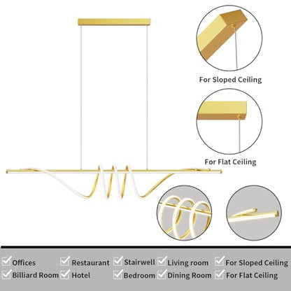 Modern LED Pendant Lights Kitchen Island, 57in Gold Chandelier Dimmable with Remote Control 3000k-6000K Adjustable, Aluminum Island Lighting Lamp Fixture for Kitchen, Dining Room - color: A-Gold, size: 57inch