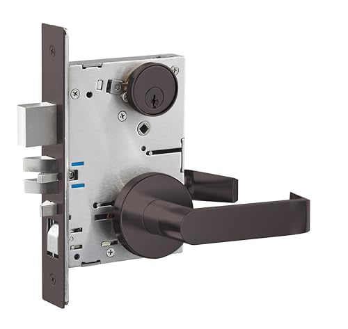 Commercial/Residential Mortise Lockset Heavy Duty Door Lever Lock Non-Handed Grade 1 - Rose Only Keyed Lever Lockset, UL CUL & ADA Office Front Door Matt Bronze Finish - color: Entry -ED