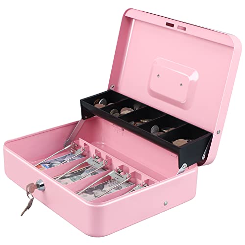 xydled Cash Box with Key Lock, Metal Money Box, Safe Storage box, Pink - color: Pink Key Lock