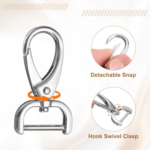 HARFINGTON 2Pcs Detachable Snap Hook Swivel Clasp 3/4" D Ring with Swivel Lobster Claw Clasps Hook for Purse Strap Keychain Bag DIY Craft, Silver - color: Silver, size: 3/4"