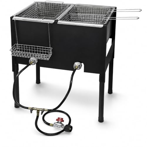 Barton Outdoor Propane Deep Fryer with Dual Burners & 3 Fry Baskets, High Pressure Double Tank Fryer Station for Fish Fry, Seafood Boil, Shrimp, Wings, Chicken & Backyard Cooking