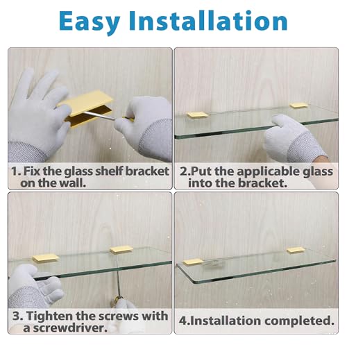 Alise Glass Shelf Brackets, Fits 8–12 mm Glass for Shower Use, 2 Pack - color: Gold Finish