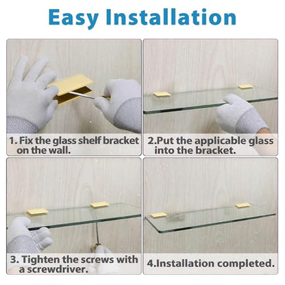 Alise Glass Shelf Brackets, Fits 8–12 mm Glass for Shower Use, 2 Pack - color: Gold Finish