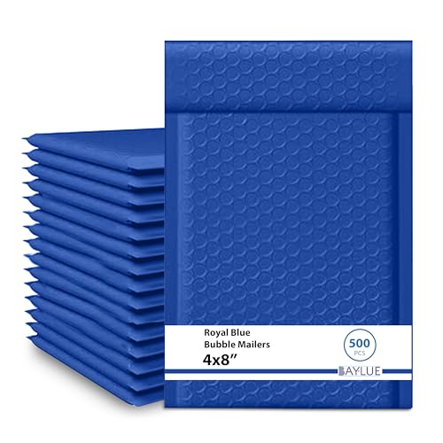 Royal Blue Bubble Mailers 4x8, Poly Padded Envelopes #000, 500 Pack - color: Royal Blue, size: 4"x8" / 500 Pack