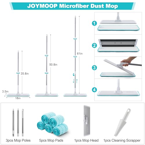 JOYMOOP 18 Inch Dust Mop for Hardwood Floors, Grey-White Heavy Duty Industrial Wet Dry Mop with Telescopic Handle and Microfiber Mop Head, Includes 5 Microfiber Pads - color: D