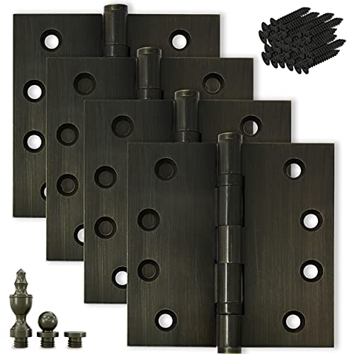 Solid Brass Door Hinge Heavy Duty Ball Bearing 4x4 Inch with Decorative Screw-on Tips Included - Set of 24 Hinges (Antique Brass) - color: Antique Brass