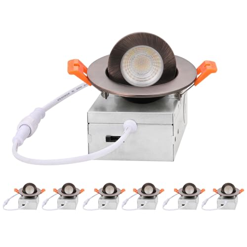 ZYC Gimbal LED Recessed Lighting - 3 Inch 5CCT 7W 360° Rotation Adjustable Eyeball Light,LED Swivel Spotlight,Directional Sloped Ceiling Light,Dimmable Canless Wafer Downlight Pack of 6 Bronze. - color: Bronze, size: 3 INCH || 6 PACK