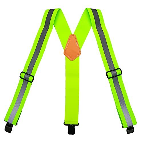 MELOTOUGH Reflective Safety Suspenders|Work Suspenders with Hi Viz Reflective Strip Hold Up Tool Belt Suspenders - color: Reflective Green, size: Y BACK