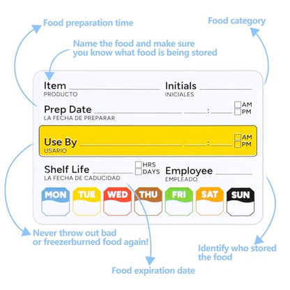 300 Pcs Restaurant Quality Shelf Life Food Rotation Labels Vinyl, 2” x 3” Self-Adhesive Removable Freezer Food Labels, Perfect for Reusable Containers, Easy to Remove, Food Safety Date Sticker - style: 1 Pc