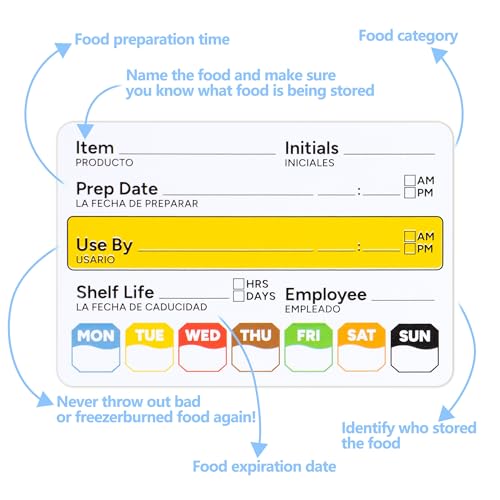 Restaurant Quality Shelf Life Food Rotation Labels Vinyl, 2” x 3” Self-Adhesive Removable Freezer Food Labels Stickers, Perfect for Reusable Containers, Food Date Sticker (Large, Count, 2) - style: 2 Pc