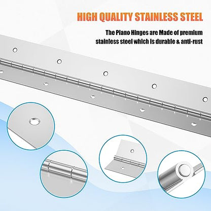 2PCS 18" Stainless Steel Piano Hinge, 0.06" Thick Heavy Duty Piano Hinge - color: Silver, size: 18Inch x 2-1/2Inch