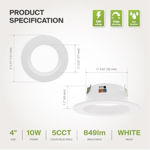 ASD 1 Pack 4 Inch Retrofit LED Recessed Light, 5CCT Wafer Lights - color: White, size: 1 Pack