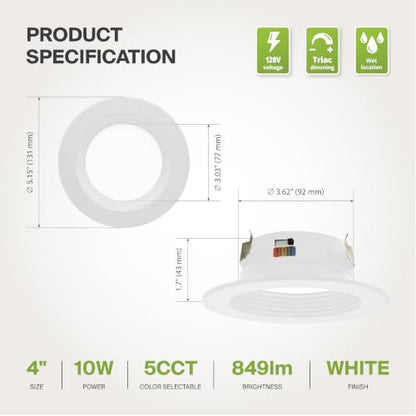 ASD 12 Pack 4 Inch Retrofit LED Recessed Light, 5CCT Wafer Lights - color: White, size: 12 Pack