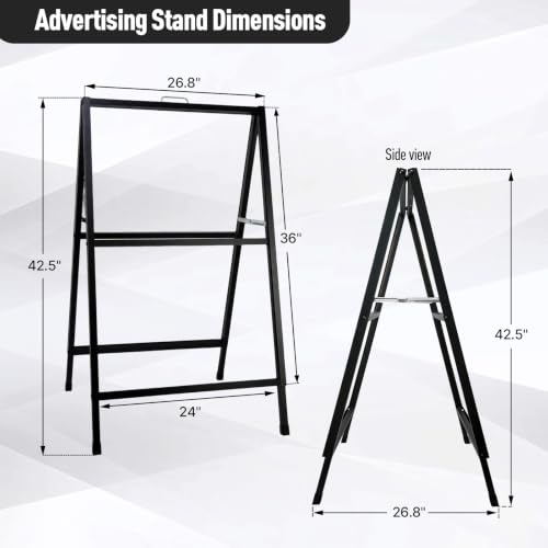 Heavy Duty A Frame Sign 24x36 inch - Double Sided Slide-in Metal Sandwich Board for Outdoor Sidewalk Business Advertising, Black Folding Pavement Display Stand, Frame Only - color: Black-1PACK Double-Sided