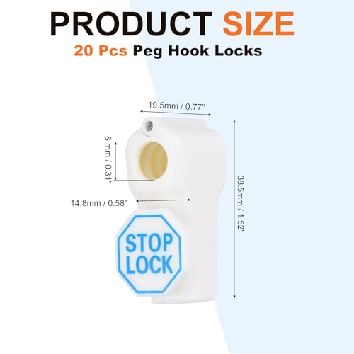 20Pcs Peg Hook Locks (8mm) PC Magnet Anti-Theft Pegboard Display Hook Locks Security Red Stop Tools, Fits Retail Shop/Shopping Center/Garage Tools, White - color: White, size: 8mm