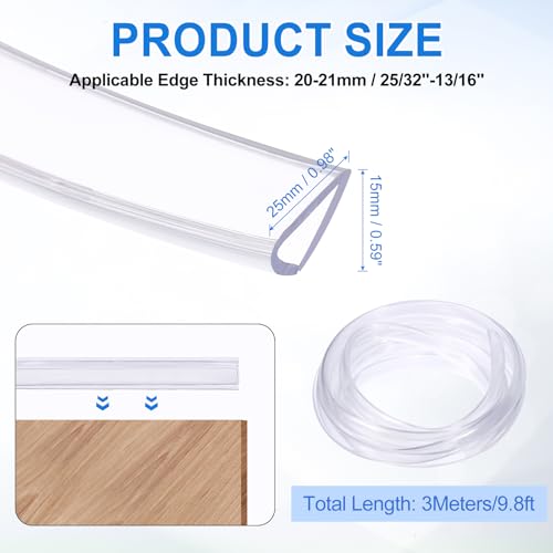 uxcell Clear Edge Trim 9.8Ft U Channel Edges Guards Fits 25/32"-13/16" - size: 9.8Ft x 1" x 9/16", Fits 25/32"-13/16"