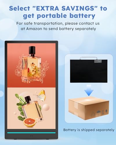 55 inch Outdoor Mobile Digital Signage Display, LCD IP65 Waterproof Advertising Display Kiosk with Rechargeable Battery, Brightness Auto-Adjustment and Impact Resistant Screen - size: 55-inch without Road Case