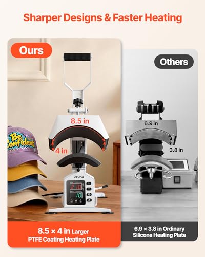 VEVOR Hat Heat Press Machine, 8.5 x 4 in Large Heating Plate, with Caps Stretcher, Precise Temperature & Time Control, Heat Press for Hats and Caps, for HTV Iron On and Sublimation Projects, White - color: White