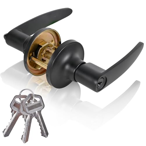 High-Security Stainless Steel Door Lever with Lock and Key,Black - color: 8600-Black