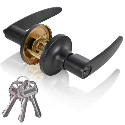 High-Security Stainless Steel Door Lever with Lock and Key,Black - color: 8600-Black