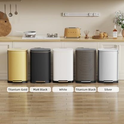 13 Gallon Stainless Steel Trash Can, 50L, Rectangular, Soft-Close Lid, Fingerproof Finish, Hands-Free Operation, Odor Protection,Black - color: Black