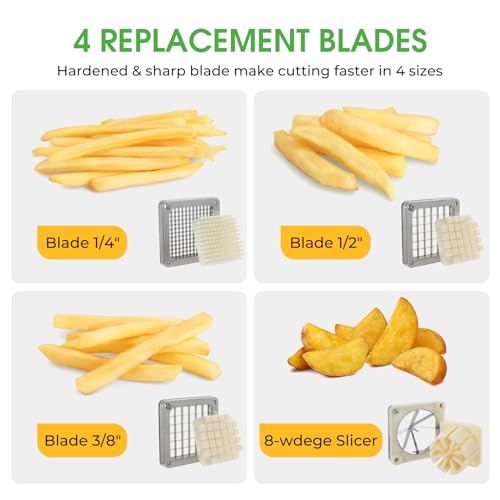 4-in-1 Commercial French Fry Cutter, 4-Blade Vegetable Chopper - size: 1/4" & 3/8" & 1/2" & 8 Wedger, style: 4in1 Chopper Dicer & 8 Wedger