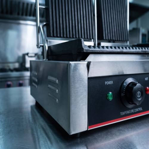 Commercial Panini Press With Grooved Grill Sandwich Maker Machine Electric Contact Grill Single (Double Grooved Top&Bottom) - style: Double Grooved Top&Bottom
