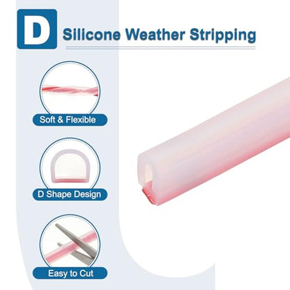 PATIKIL Silicone Weather Stripping Door Seal, 9.8 ft D Shape Weather Stripping Self Adhesive Door Seal Strip for Door Frame, Window Sealing, Large Gap, 15/64" Wx5/64 Tx5/16 H, Clear/Red - size: 9.8 ft Long, 15/64"Wx5/64"Tx5/16"H
