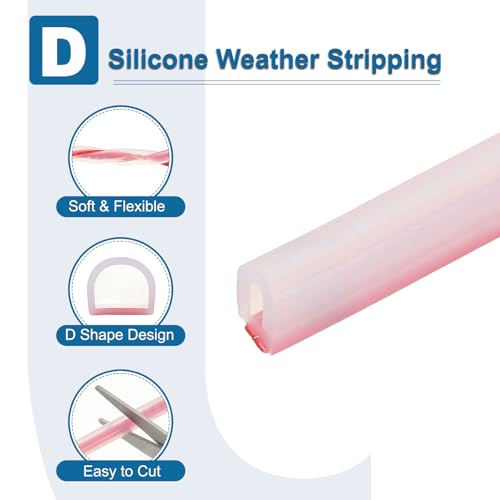 PATIKIL Silicone Weather Stripping Door Seal, 19.7 ft D Shape Weather Stripping Self Adhesive Door Seal Strip for Door Frame, Window Sealing, Large Gap, 15/64" Wx5/128 Tx5/16 H, Clear/Red - size: 19.7 ft Long, 15/64"Wx5/128"Tx5/16"H