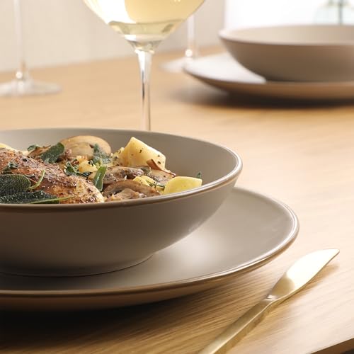 Gibson Home Chiswick House 16-Piece Stoneware Dinnerware Set, Round Plates and Bowls Set for 4, Beige with Wax Relief Embossed Rim Detail, Dishwasher Safe – Dinner Plate, Salad Plate & Cereal Bowl - color: Beige w/ Wax Relief Embossed Rim (Chiswick House)