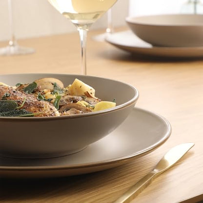 Gibson Home Chiswick House 16-Piece Stoneware Dinnerware Set, Round Plates and Bowls Set for 4, Beige with Wax Relief Embossed Rim Detail, Dishwasher Safe – Dinner Plate, Salad Plate & Cereal Bowl - color: Beige w/ Wax Relief Embossed Rim (Chiswick House)