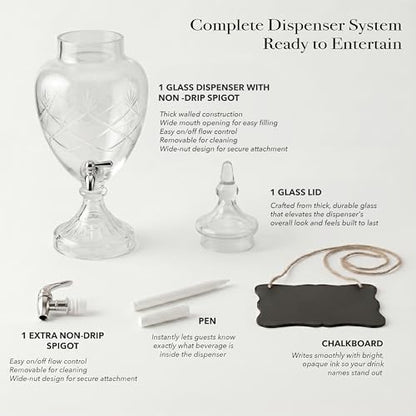 Fifth Avenue Glass Beverage Drink Dispenser Crystal Winston w/Spigot, 1 Gal - color: Winston