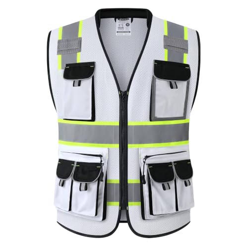JKSafety Reflective Safety Vest for Men Cushioned Collar JK89M White S - color: Mesh-white, size: Small