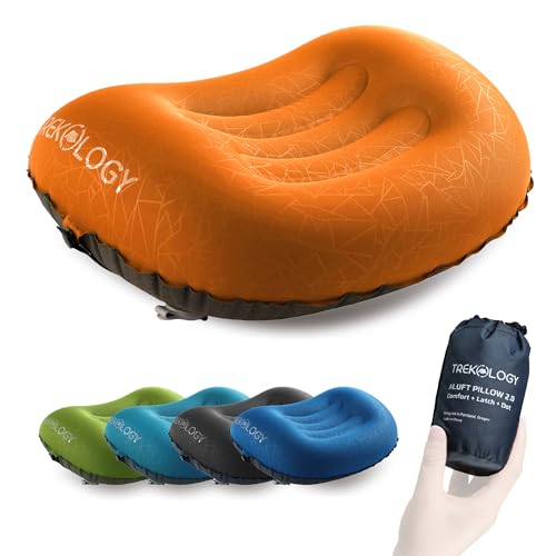 TREKOLOGY Aluft 2.0 Small Inflatable Camping Pillow for Backpacking, Travel - color: Orange