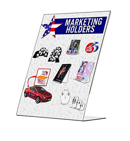 Marketing Holders 2 Pack Acrylic Sign Holder for 8.5" x 11" Printed Materials Clear Slant Back Plexiglass Countertop Side Load POP Display Stand for Retail Stores Hotels Offices and Restaurants - size: 8.5"w x 11"h