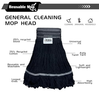 Heavy Duty Wet Industrial Cleaning Mop Head – 21 oz Black mop Head Replacement Cotton Washable Industrial mop Heads Heavy Duty for Commercial & Home Cleaning（Balck） - color: Black, size: 3 Pack