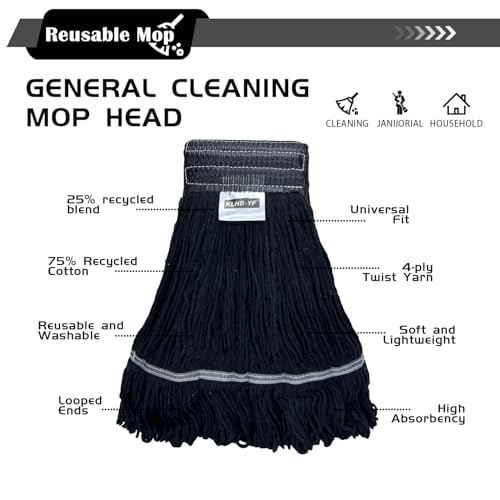 Heavy Duty Wet Industrial Cleaning Mop Head – 21 oz Black mop Head Replacement Cotton Washable Industrial mop Heads Heavy Duty for Commercial & Home Cleaning（Balck） - color: Black, size: 3 Pack