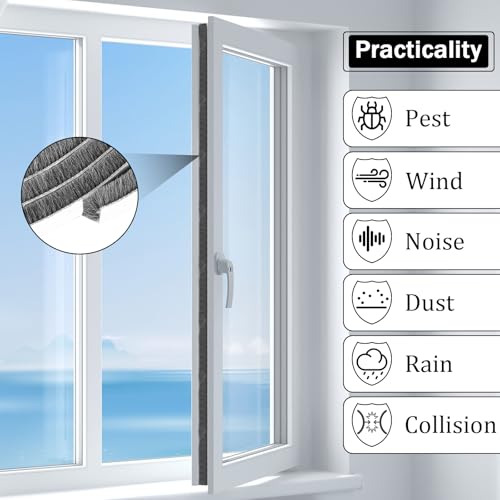 33FT Brush Weather Stripping for Sliding Window Door Frame Strong Adhesive Door Seal Strip Felt Weatherstripping Soundproofing Pile Weatherstrip Draft Stoppers 0.35'' Wide x 0.2'' Thick, Grey - size: 0.35in x 0.2in x 33ft