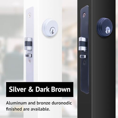 elox Narrow Stile Aluminum Door Mortise Deadlatch Lock Double Keyed Cylinder & 4 Keys, Handing Reversible, 1-1/2" Backset, in Aluminum Finish - color: AL