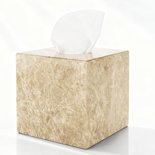 Natural Marble Tissue Box Holder Cover with Open Bottom - color: Light Brown