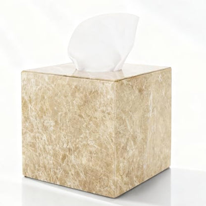 Natural Marble Tissue Box Holder Cover with Open Bottom - color: Light Brown