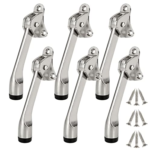 6 Pack Kickdown Door Stop, Commercial Heavy Duty Door Stop, Door Stoppers for Bottom of Door, Kickstand Door Stopper with Rubber Tip and Spring Lever, Easy to Kick Down Door Stop Stopper and Release - color: Silver - 6 Pack